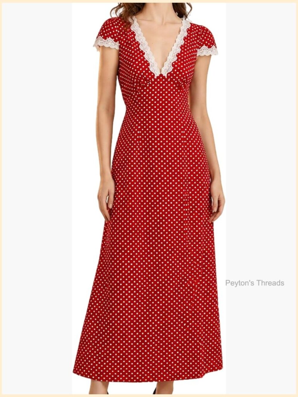 Deep V Neck Polka Dot Lace Dress for Summer Parties